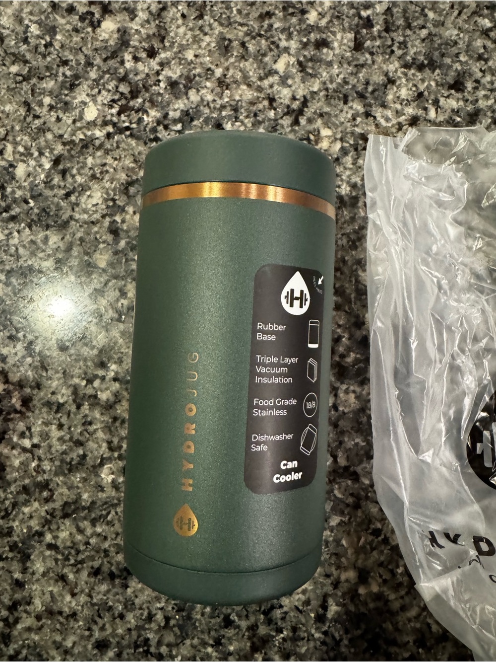 HydroJug Forest Green Can Cooler with Gold Band 16 oz
